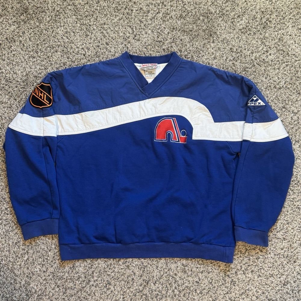 Vintage Apex One Quebec Nordiques V Neck Sweatshirt NHL Large National Hockey